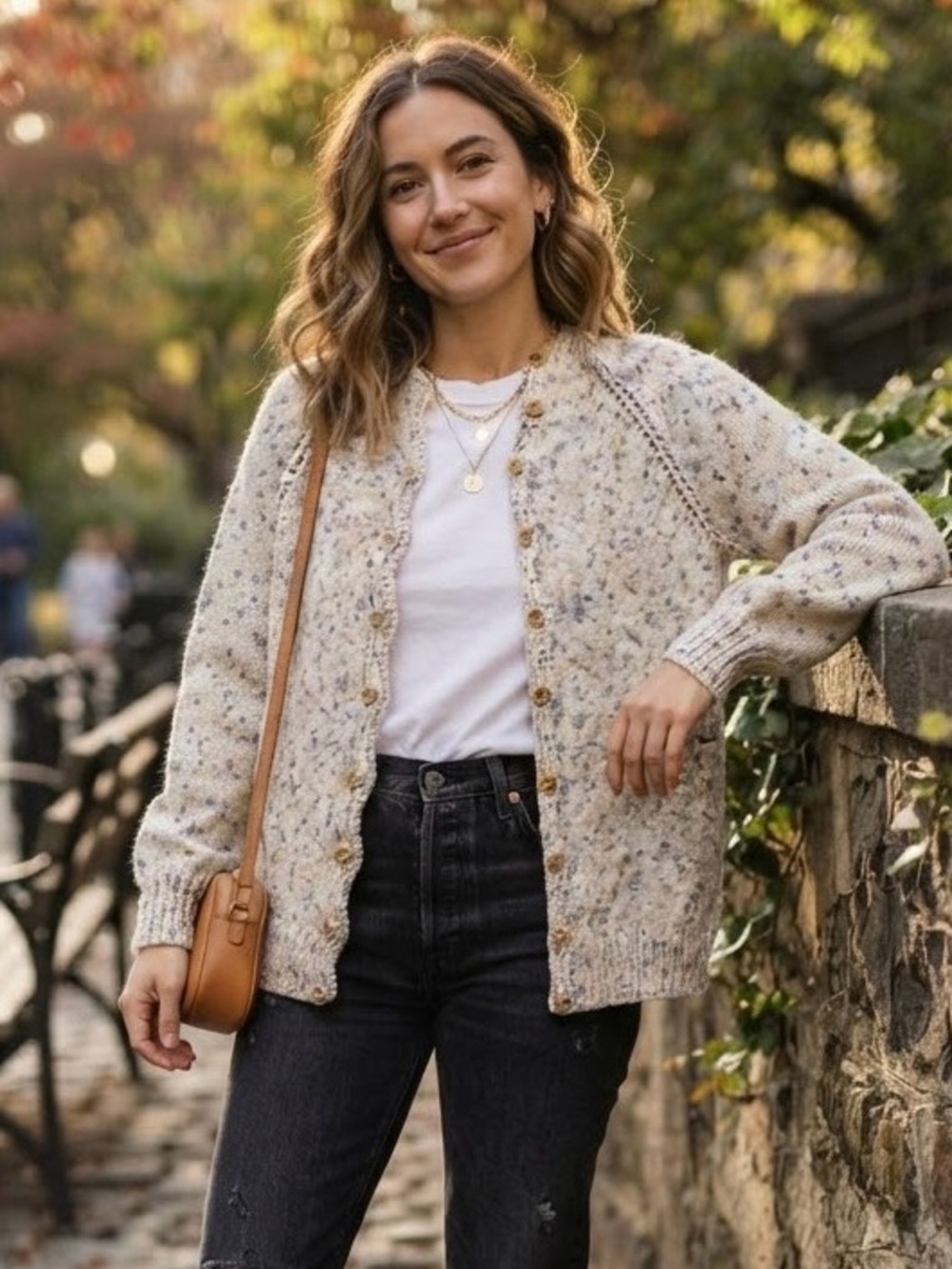 Handmade Cream Multicolor Speckled Confetti Chunky Knit Cardigan Sweater Cozy